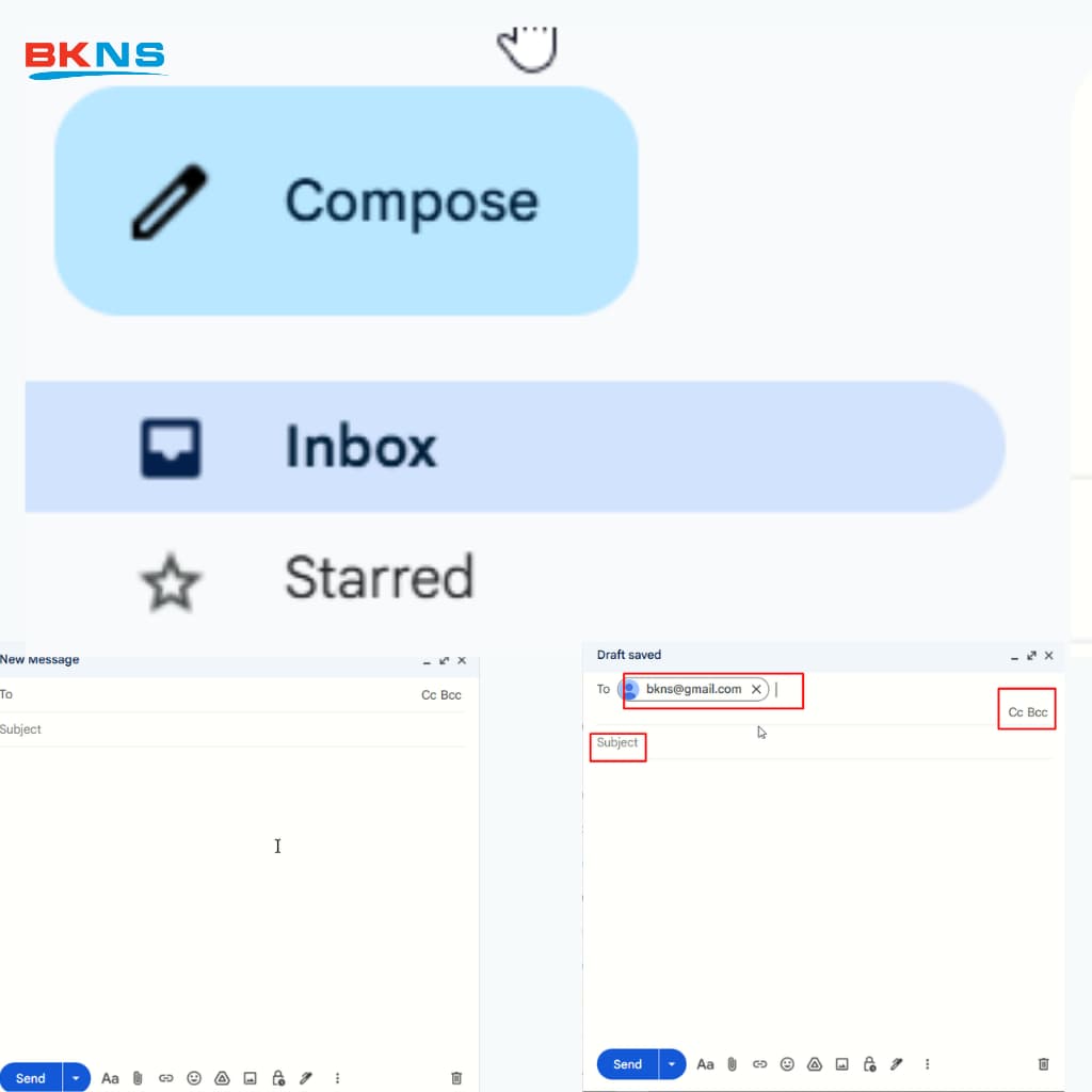 Nút CC và BCC luôn được đặt góc phải trên cùng trong hộp thoại soạn thư của hầu hết các nền tảng email