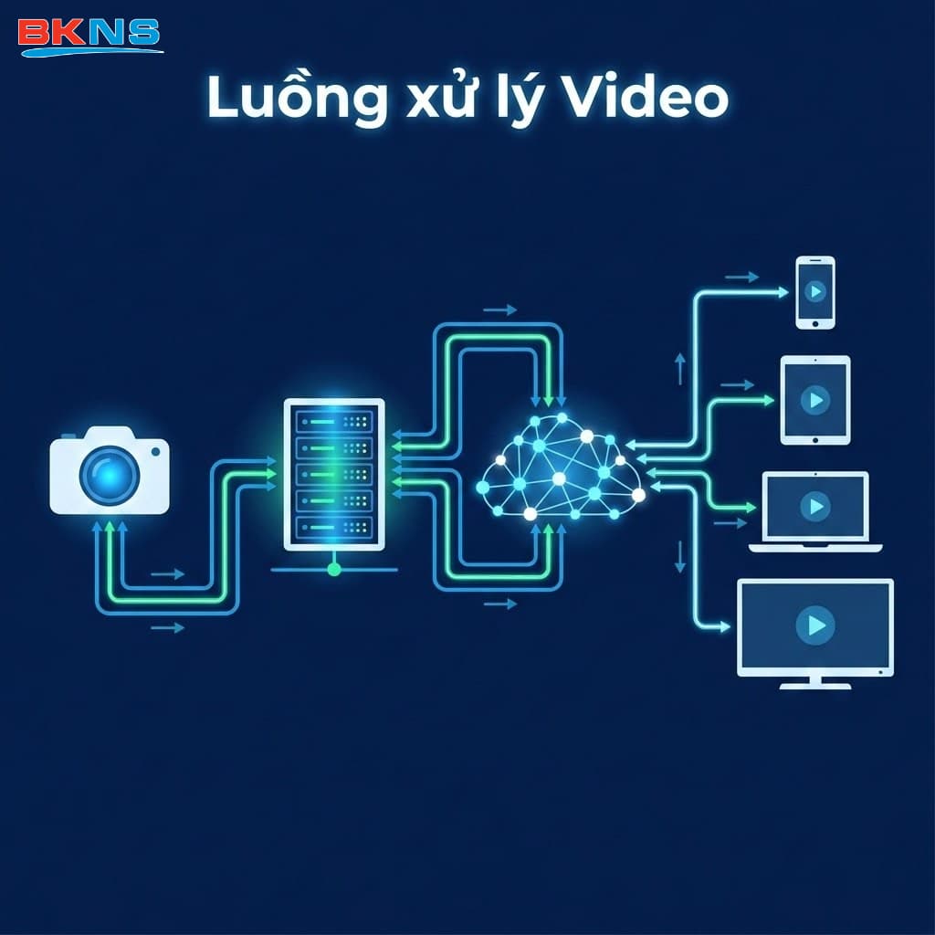 Quy trình hoạt động chuẩn của một máy chủ truyền phát từ khi nhận dữ liệu video gốc đến lúc tối ưu băng thông phân phối tới tay người xem