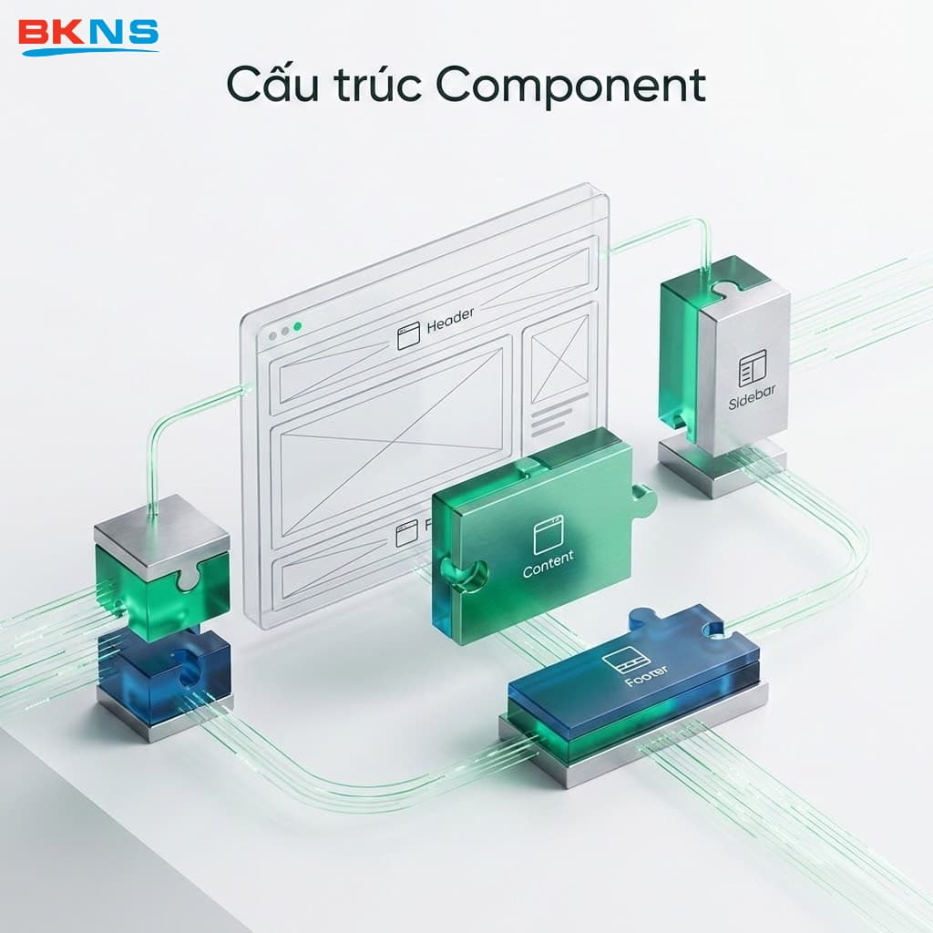Sơ đồ minh họa cách một trang web được chia nhỏ thành các Component