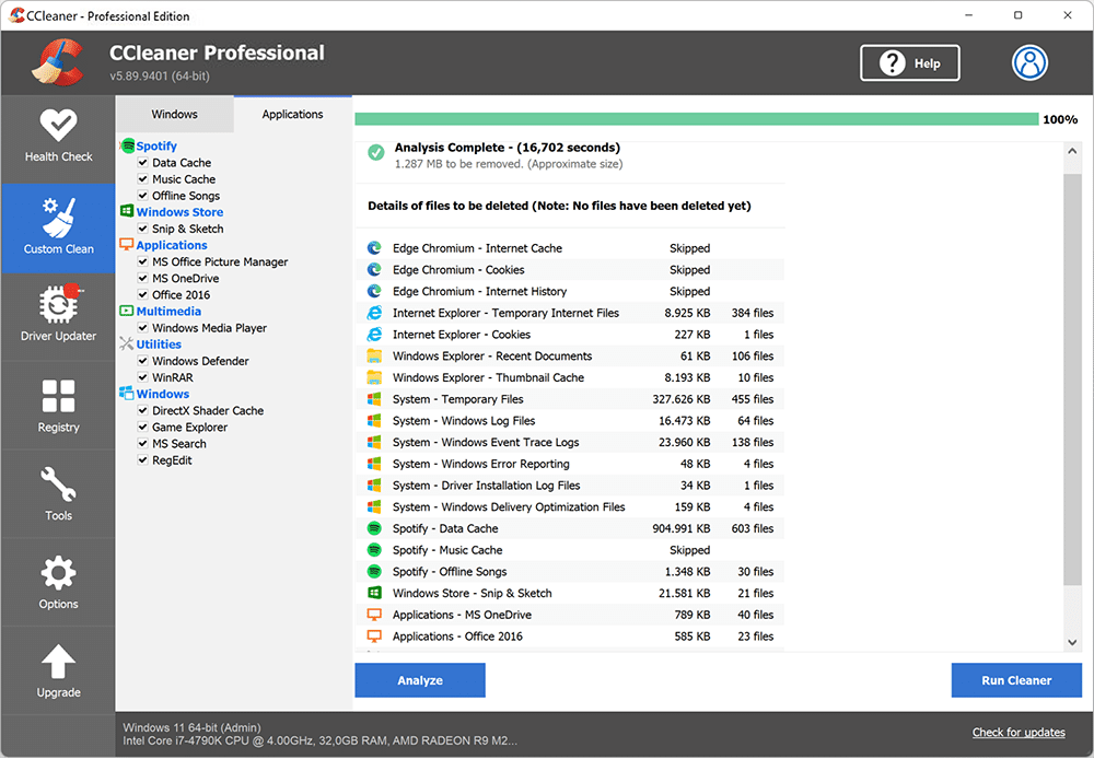 Giao diện của CCleaner Pro