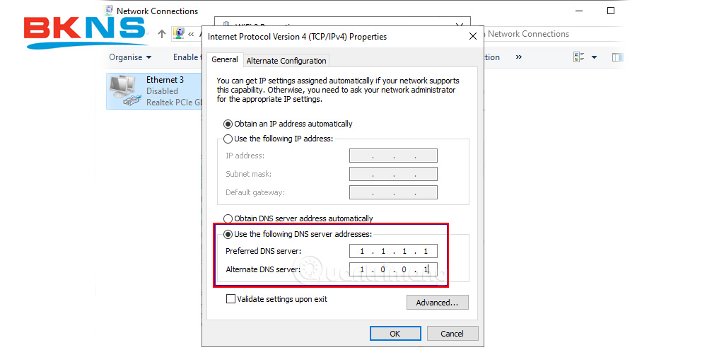 cài đặt DNS 1.1.1.1
