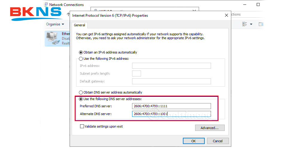 cài đặt DNS 1.1.1.1