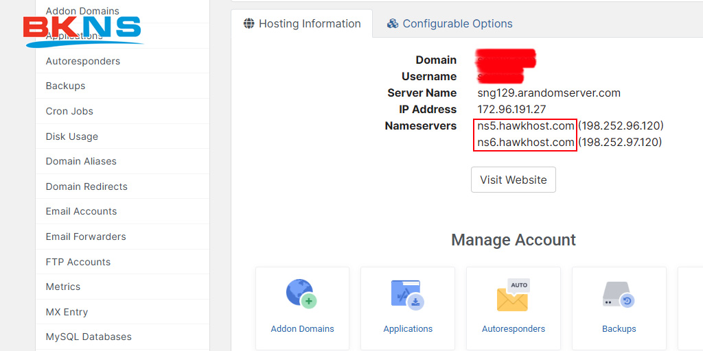 Lấy thông tin Nameserver của Hosting