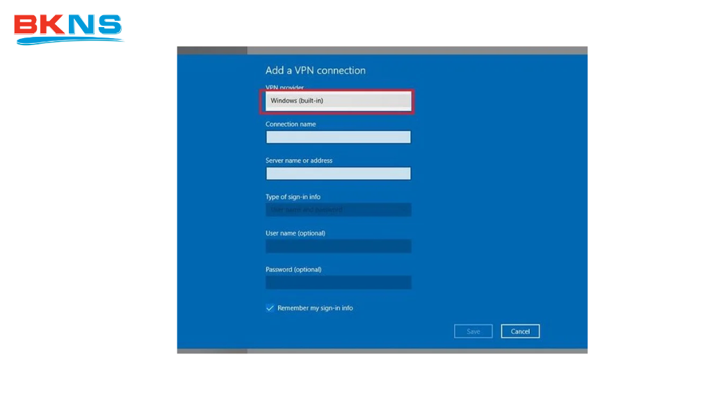 Nhập thông tin mạng ảo và địa chỉ máy chủ cần truy cập