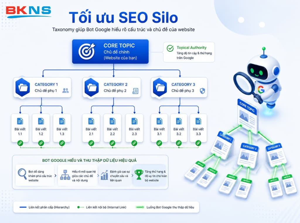 Cấu trúc Silo dựa trên Taxonomy giúp Google đánh giá cao tính chuyên môn (Topical Authority) của trang web