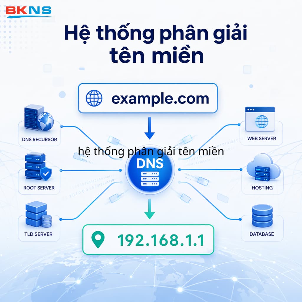 Hệ thống phân giải tên miền DNS đóng vai trò như cuốn danh bạ Internet, giúp chuyển đổi địa chỉ website thành IP