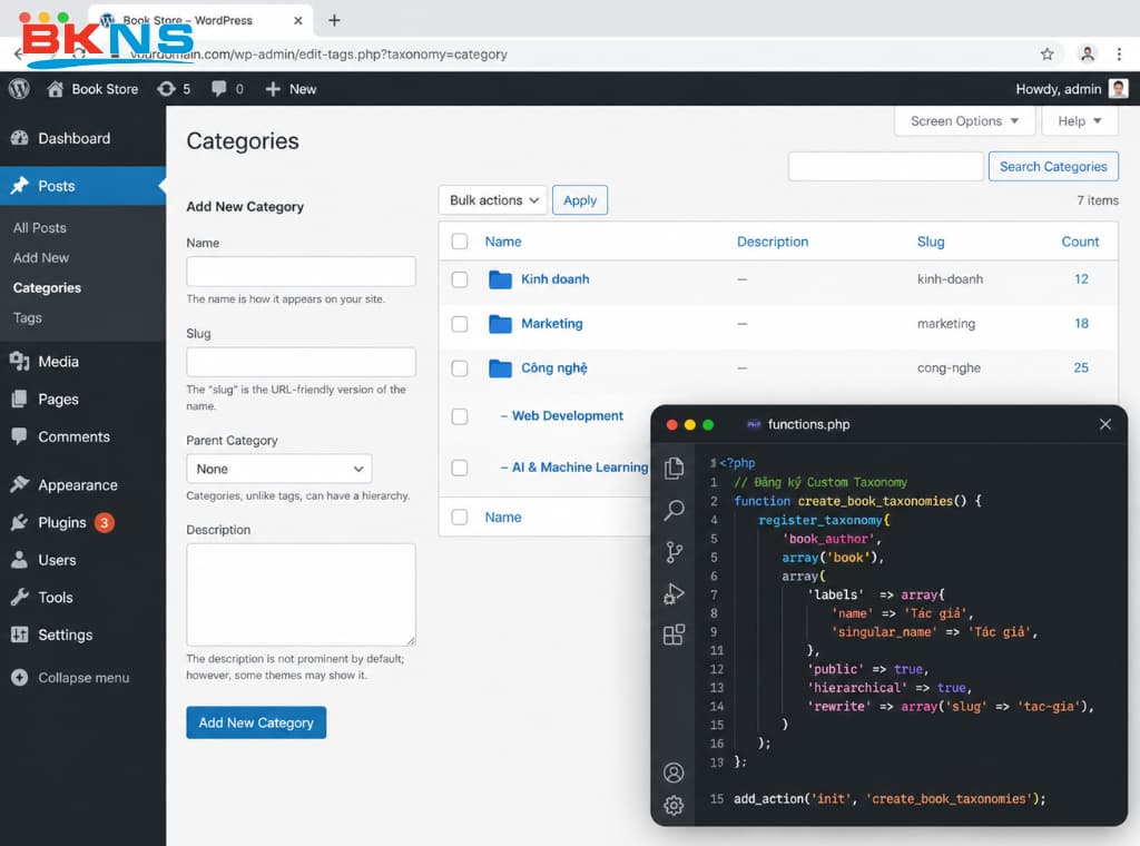Tạo Custom Taxonomy qua Plugin hoặc Code giúp tối ưu hóa cấu trúc và hiệu suất vận hành website WordPress