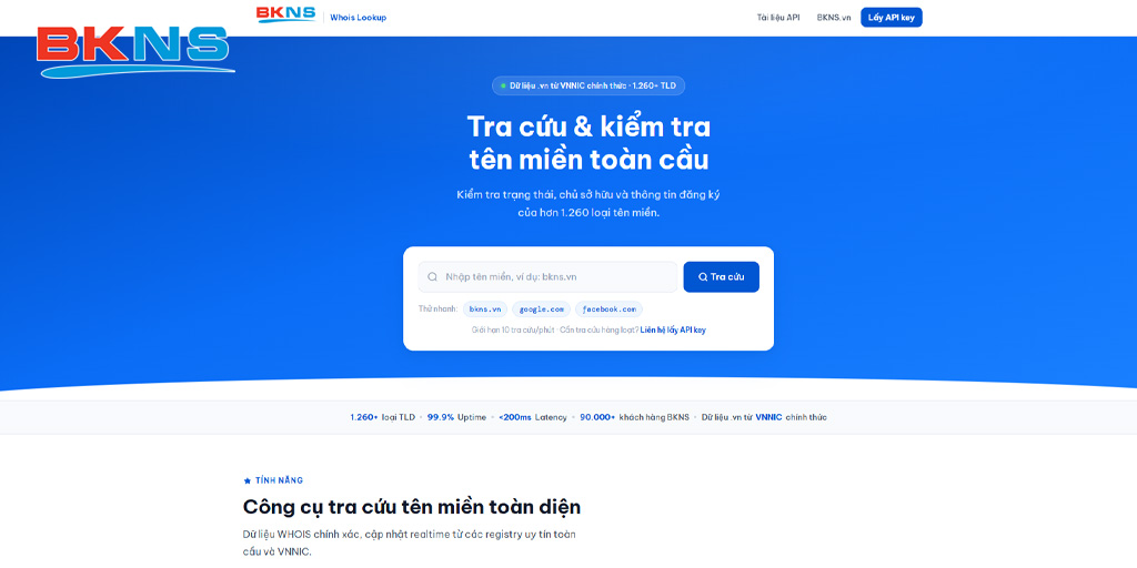 Giao diện Whois.bkns.vn