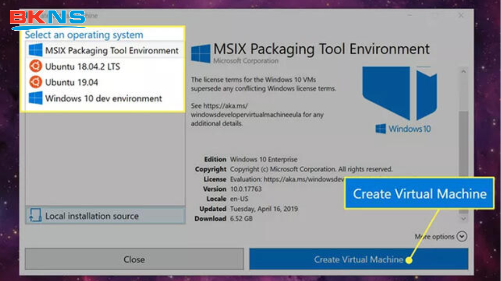 Nhấn Create Virtual Machine