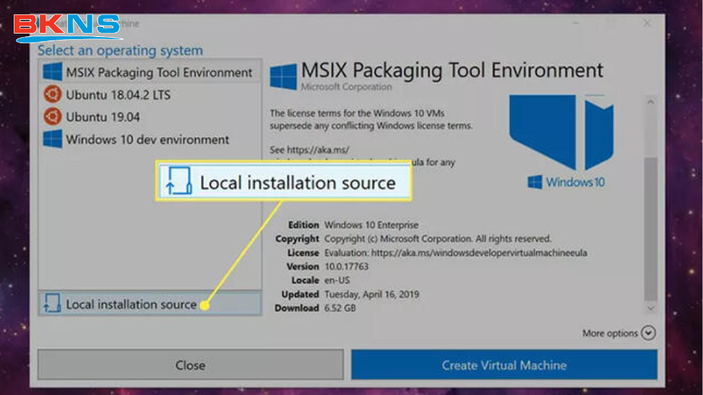 Chọn Local installation source