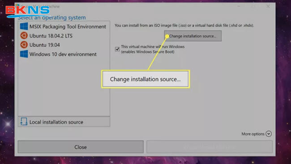 Nhấn Change installation source
