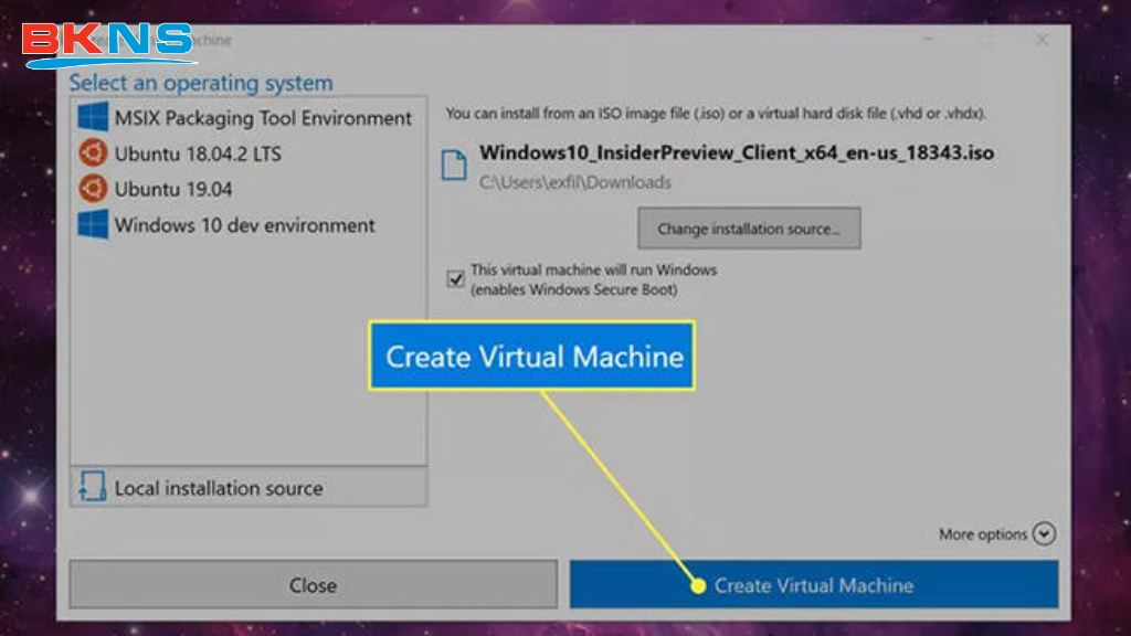 Nhấn Create Virtual Machine