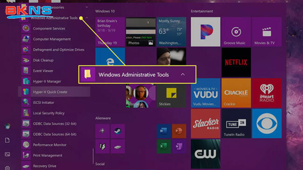 Chọn Windows Administrative Tools
