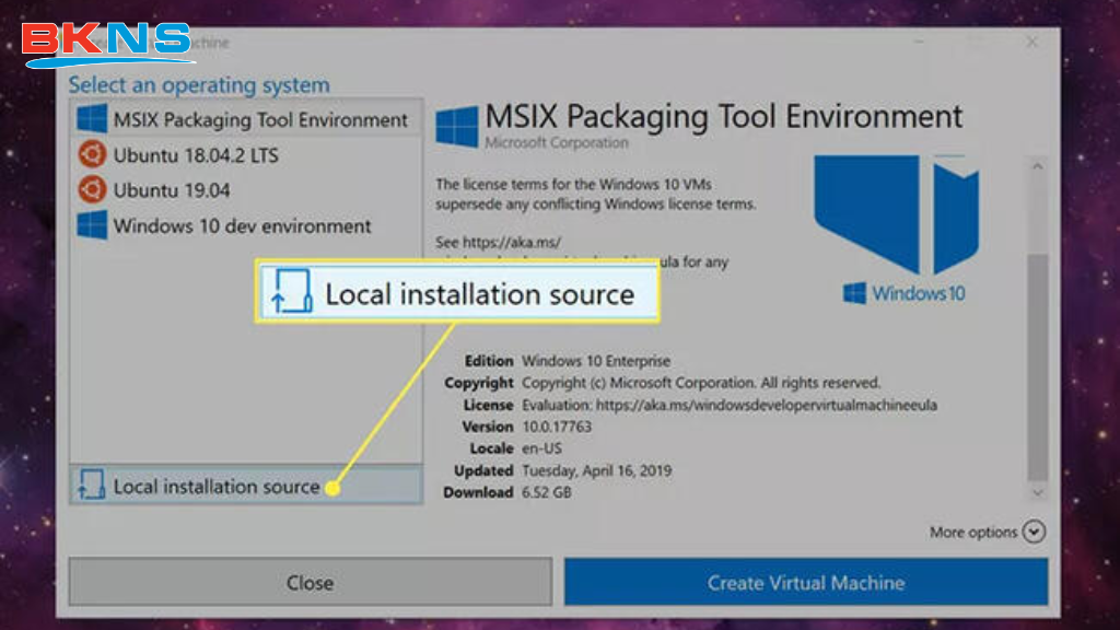 Chọn Local installation source