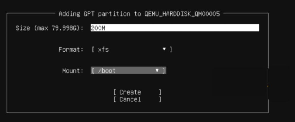 Bạn có thể chọn định dạng XFS (ưu tiên hiệu suất) hoặc EXT4 (phổ biến và ổn định)