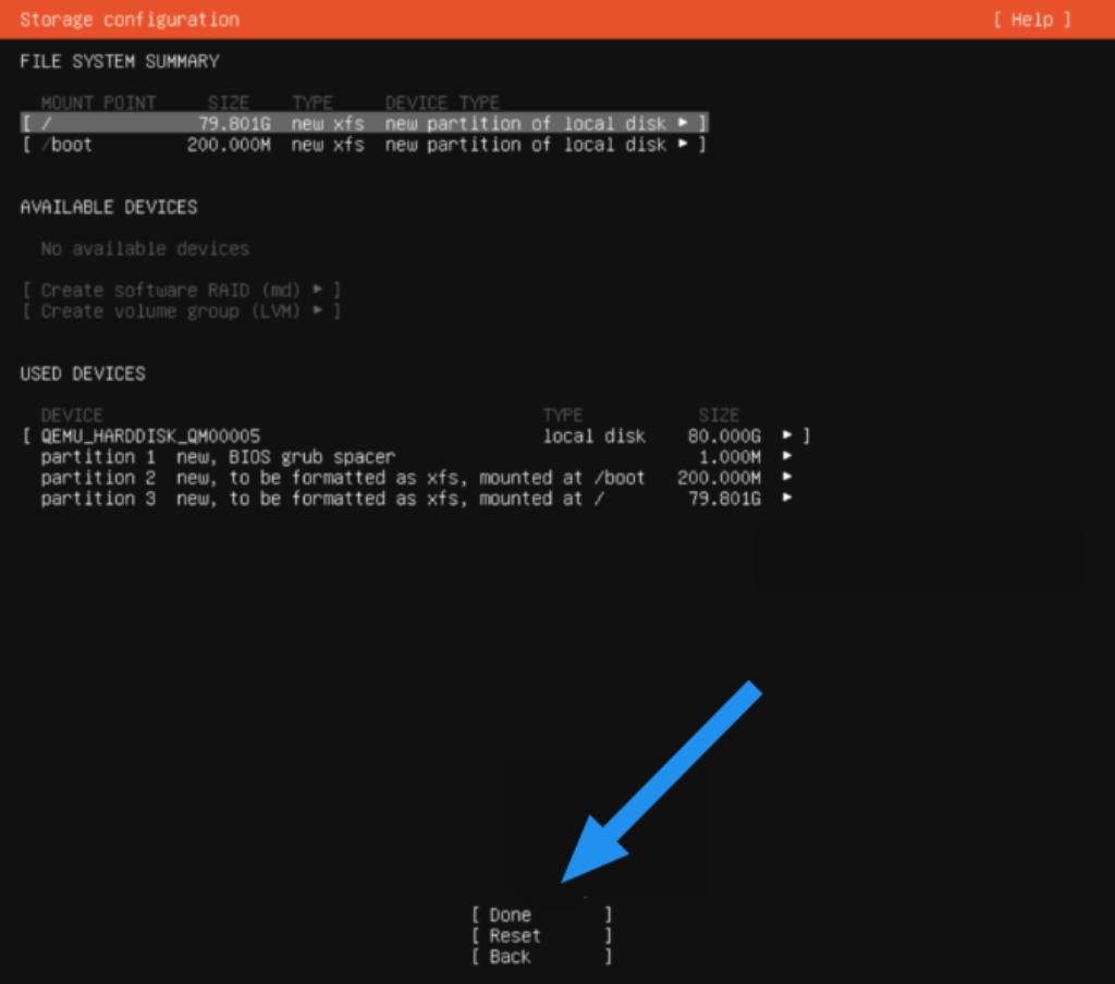 Sau khi hoàn tất chia phân vùng, chọn Done để tiếp tục