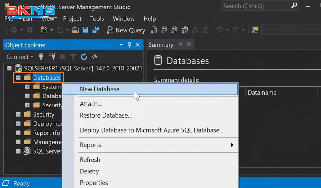 Tạo New Database trong SSMS