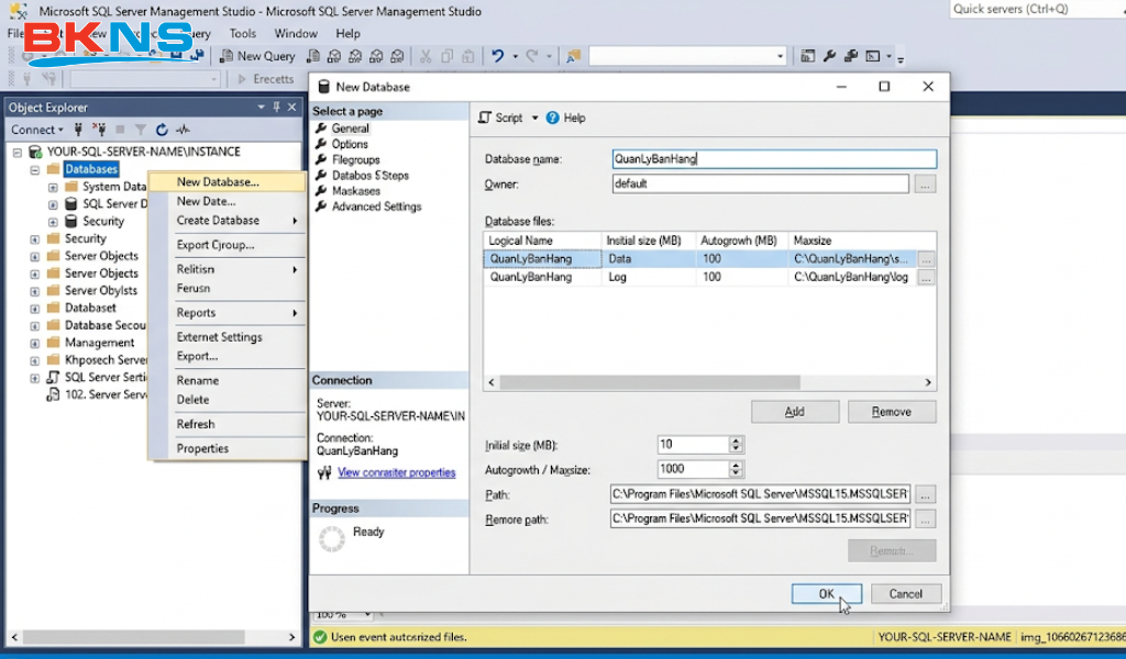 Nhập tên Database trong SQL Server