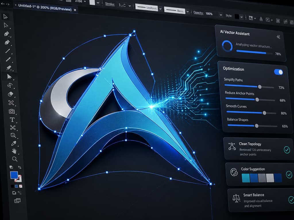 AI Vector Assistant giúp tự động tối ưu điểm neo và mảng màu.