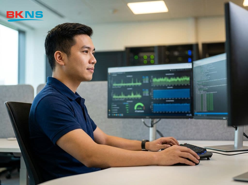 Đội ngũ chuyên viên kỹ thuật BKNS trực chiến 24/7 sẵn sàng hỗ trợ khách hàng khắc phục lỗi server vật lý hoặc lỗi 500 nội bộ.