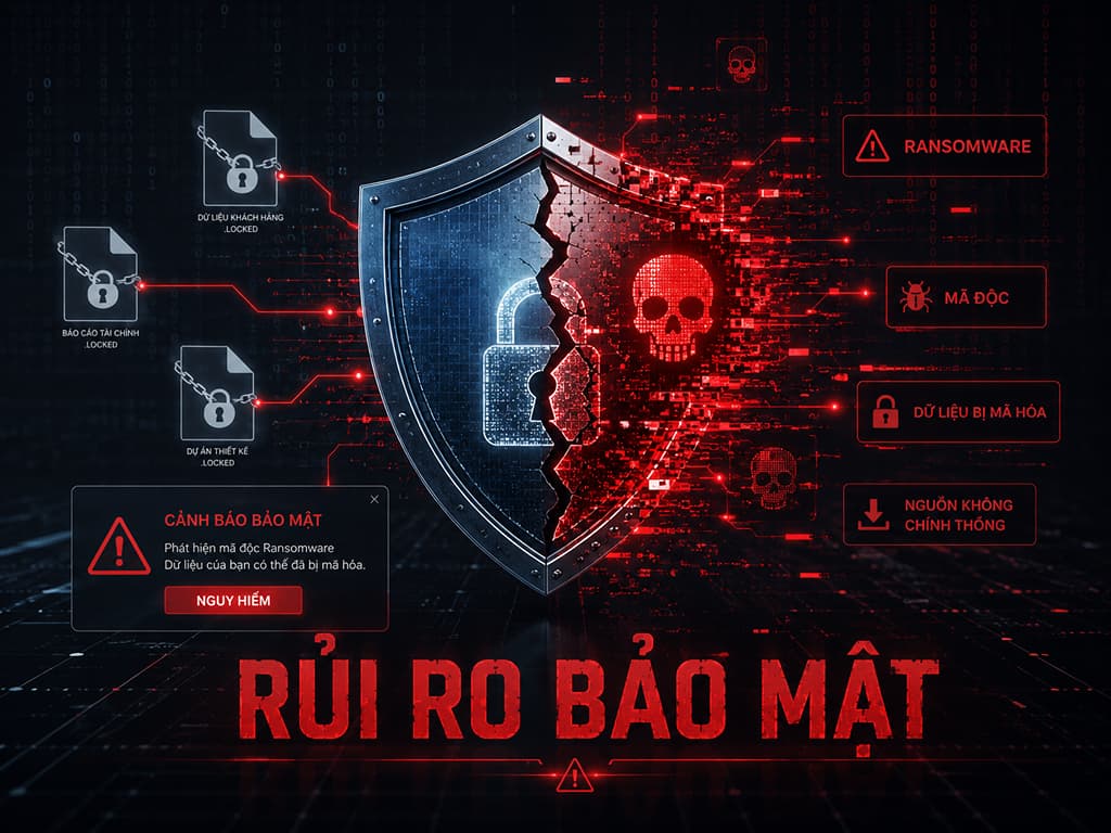 Dùng bản crack gây mất tính năng AI và rủi ro bị mã hóa dữ liệu.