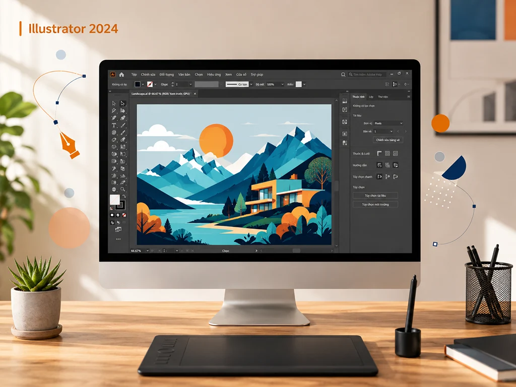 Illustrator 2024 mang đến giao diện tối ưu và công cụ AI mạnh mẽ cho các nhà thiết kế đồ họa chuyên nghiệp.