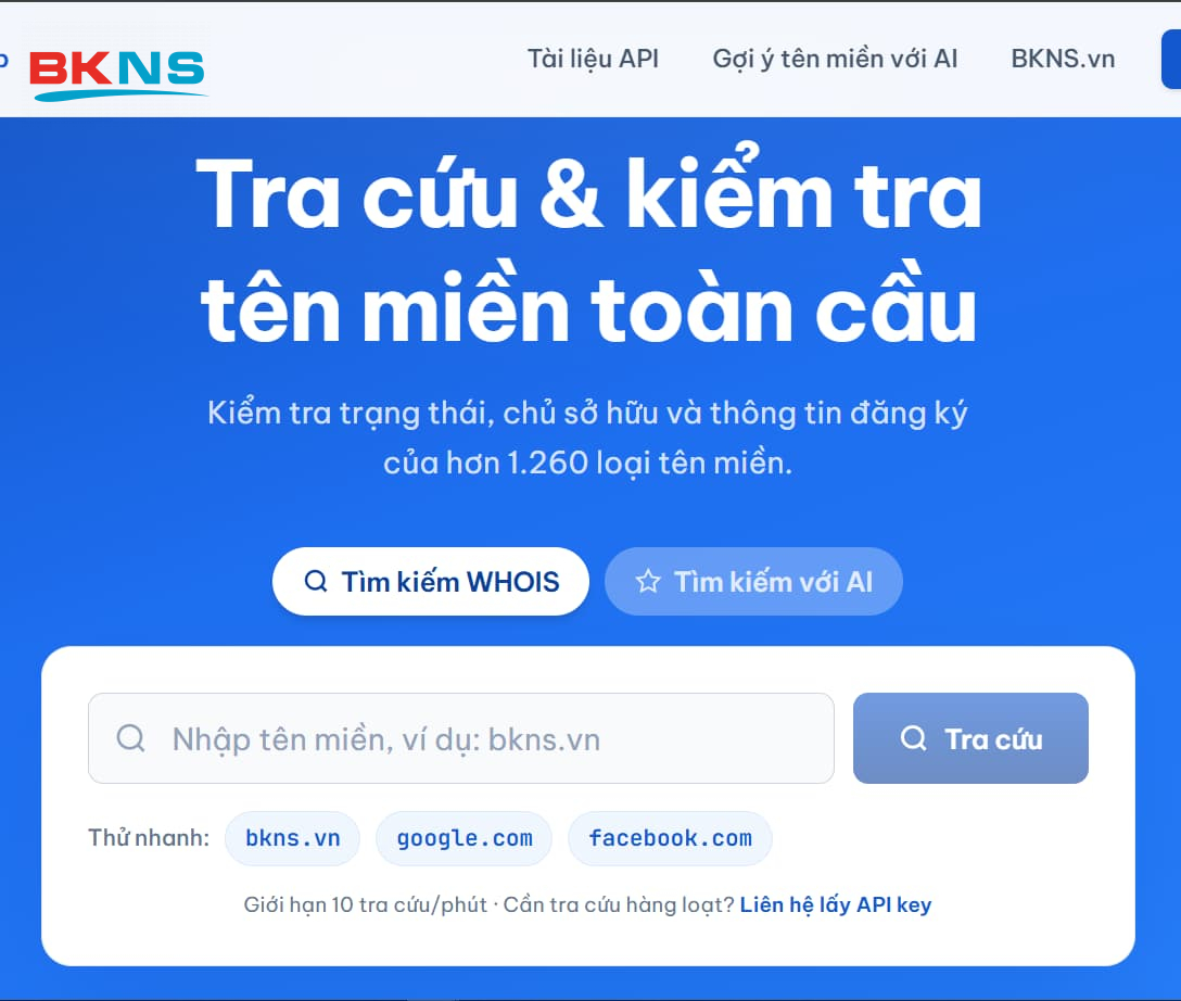 Tra cứu tên miền trên BKNS