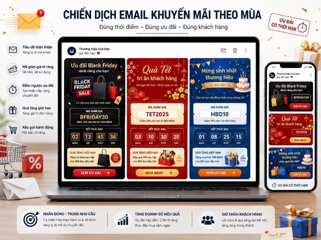 Hệ thống Email Automation giúp cá nhân hóa trải nghiệm, tự động chăm sóc khách hàng theo đúng hành vi và dòng thời gian thực.