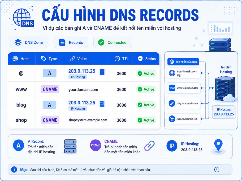 Cấu hình chuẩn xác các bản ghi A và CNAME giúp website hiển thị mượt mà trên Internet dù người dùng gõ có hay không có "www".