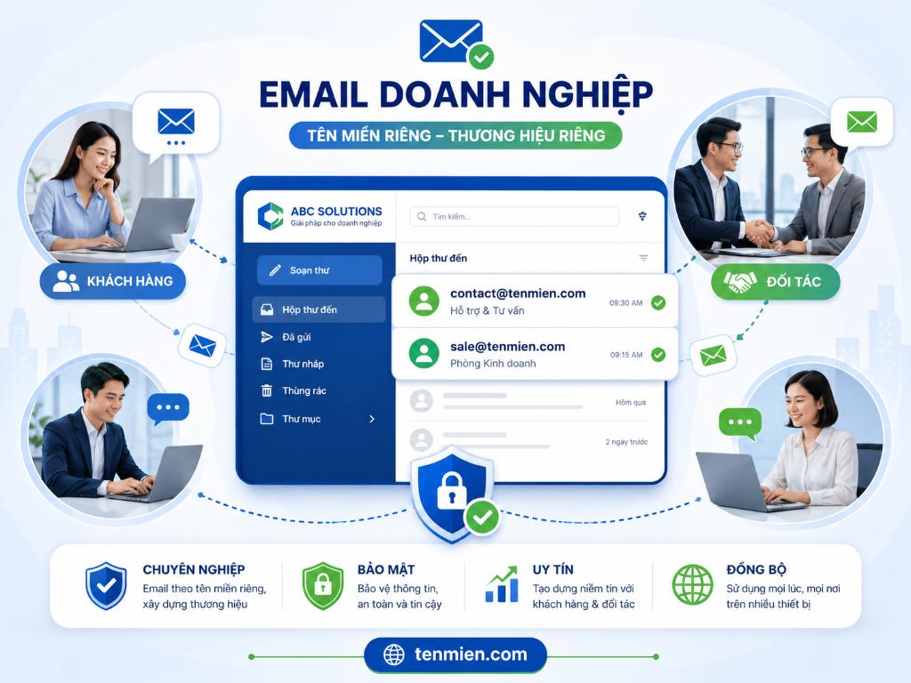 Nâng tầm uy tín thương hiệu và tạo dựng niềm tin vững chắc với đối tác bằng địa chỉ email theo đuôi tên miền riêng.