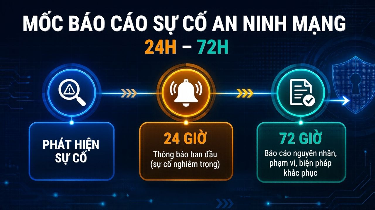 Mốc thời gian báo cáo sự cố an ninh mạng trong 24 giờ và 72 giờ